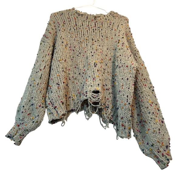 POL Multicolor Speckled Knit Sweater Distressed Collar Cuffs Artsy Hem Size L - Picture 3 of 9
